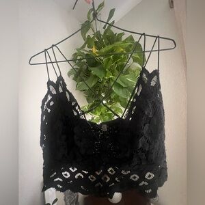Free People Black Lace Top